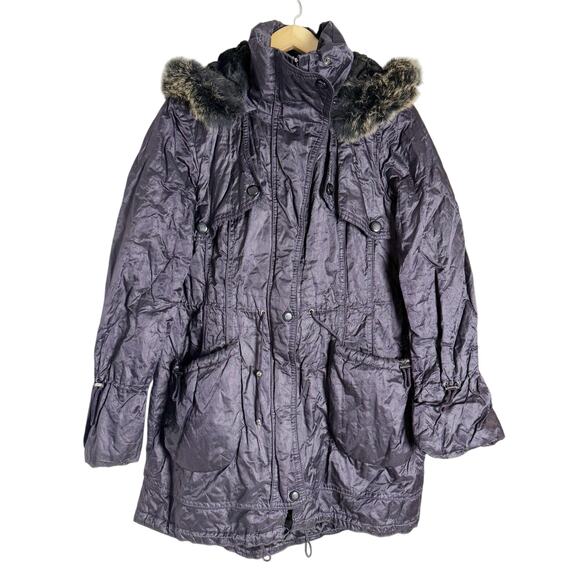 Laundry by Design Eggplant Purple Faux Fur Trim Hood Parka Coat Size Large - Picture 1 of 13